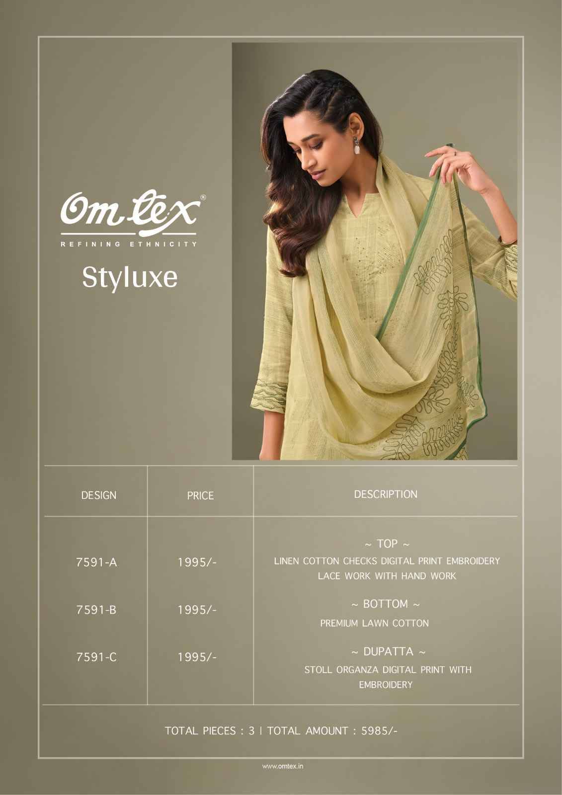 Styluxe By Om Tex 7591-A To 7591-C Series Beautiful Suits Stylish Fancy Colorful Party Wear & Ethnic Wear Linen Cotton Dresses At Wholesale Price