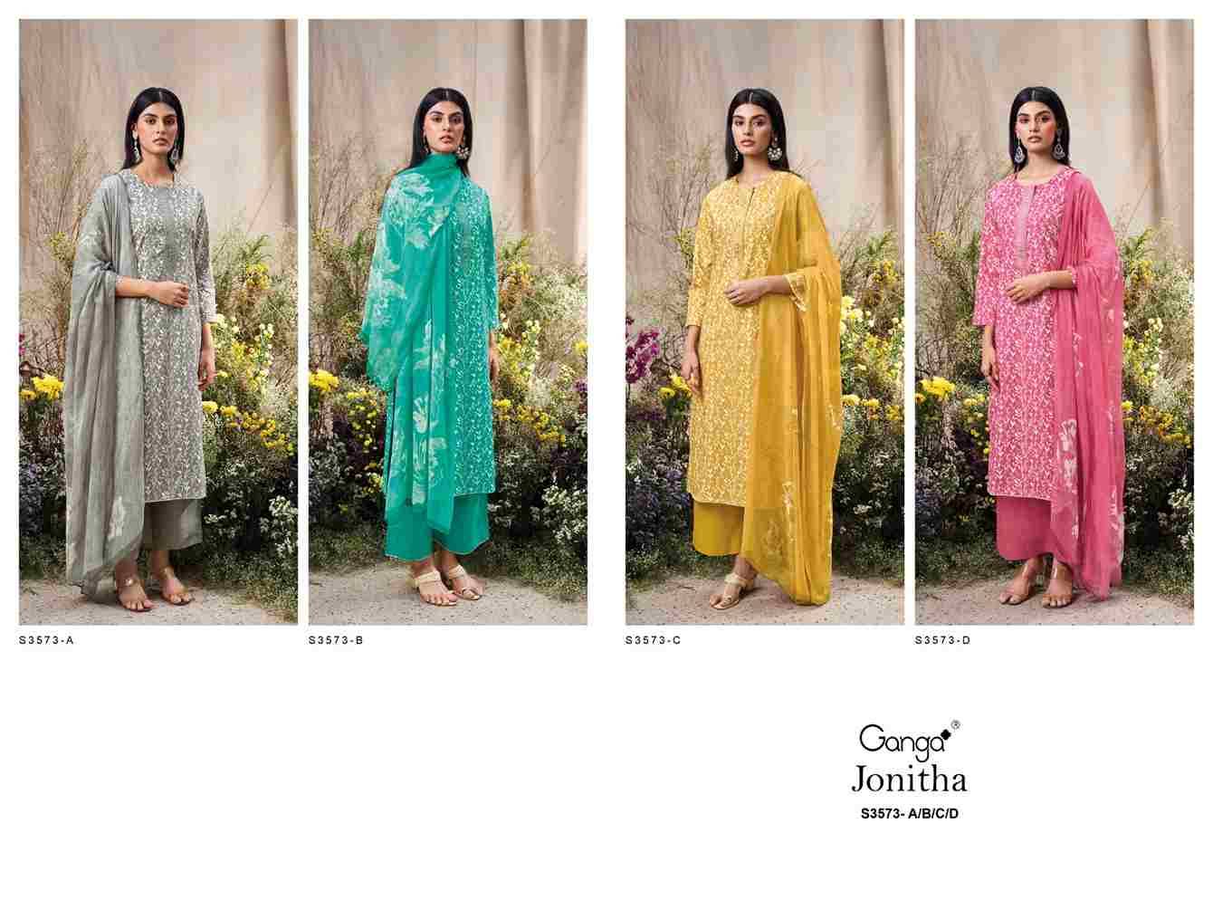 Jonitha-3573 By Ganga Fashion 3573-A To 3573-D Series Beautiful Festive Suits Colorful Stylish Fancy Casual Wear & Ethnic Wear Pure Cotton Dresses At Wholesale Price