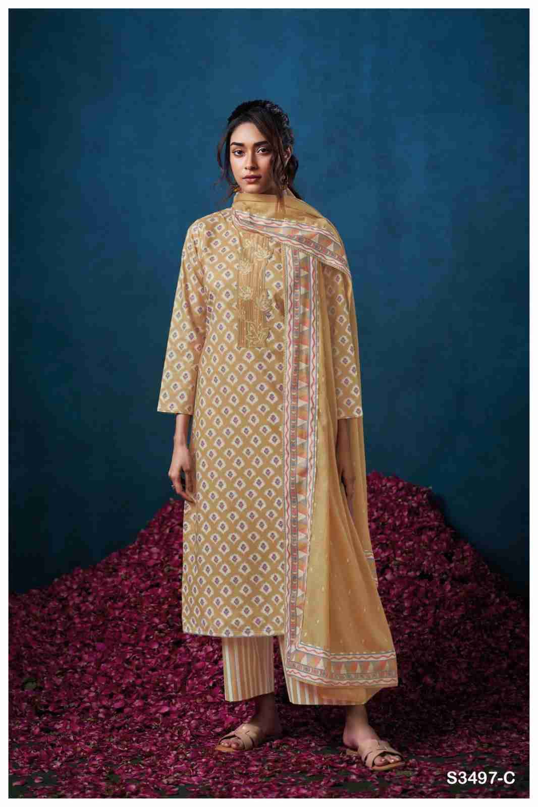 Devin-3497 By Ganga Fashion 3497-A To 3497-D Series Beautiful Festive Suits Colorful Stylish Fancy Casual Wear & Ethnic Wear Pure Cotton Dresses At Wholesale Price