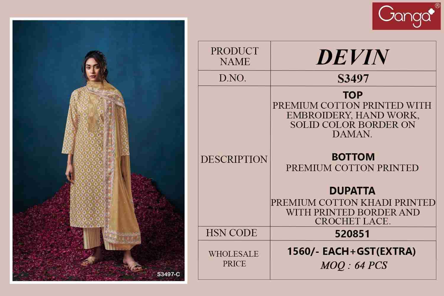 Devin-3497 By Ganga Fashion 3497-A To 3497-D Series Beautiful Festive Suits Colorful Stylish Fancy Casual Wear & Ethnic Wear Pure Cotton Dresses At Wholesale Price
