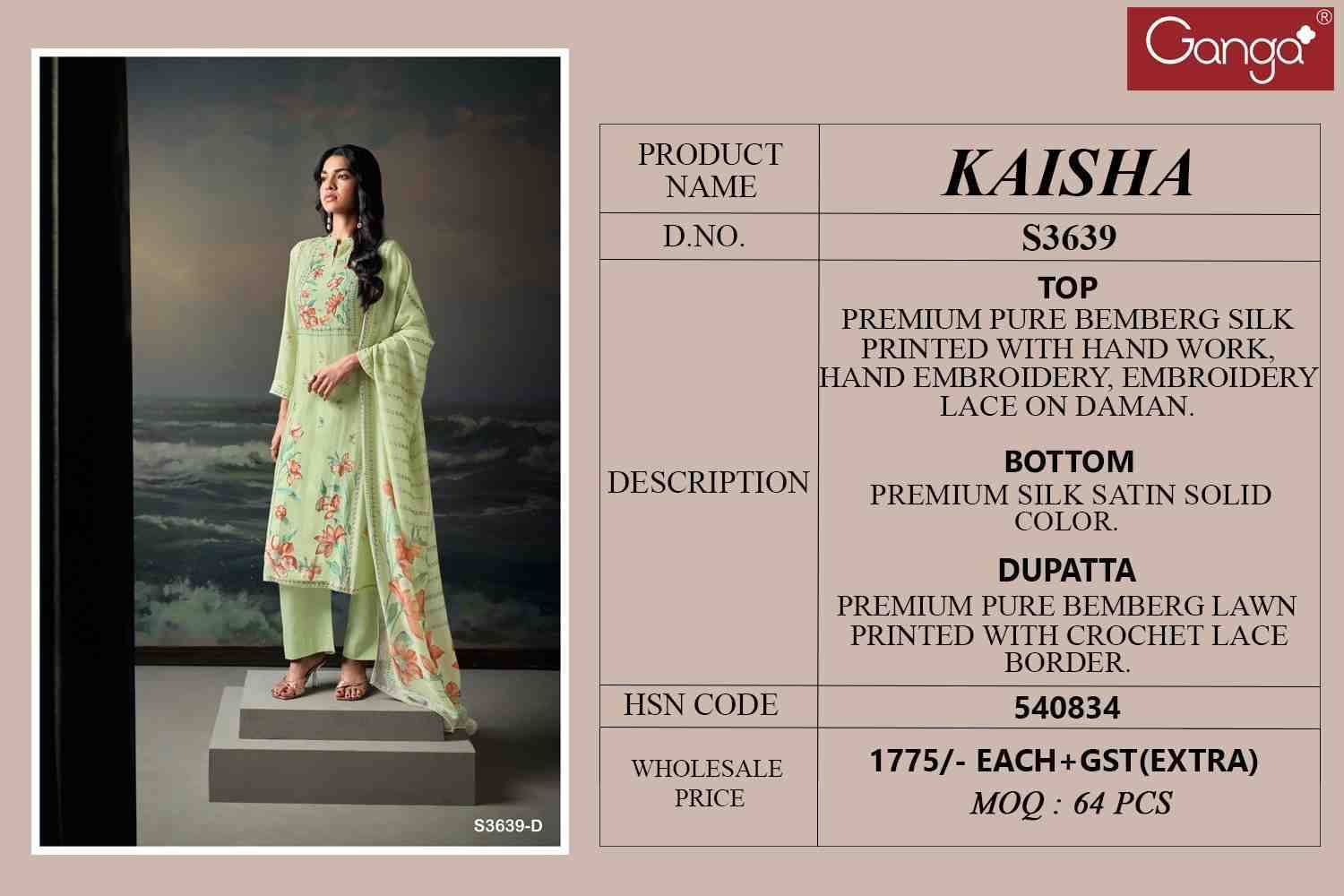 Kaisha-3639 By Ganga Fashion 3639-A To 3639-D Series Beautiful Festive Suits Colorful Stylish Fancy Casual Wear & Ethnic Wear Pure Bemberg Silk Dresses At Wholesale Price