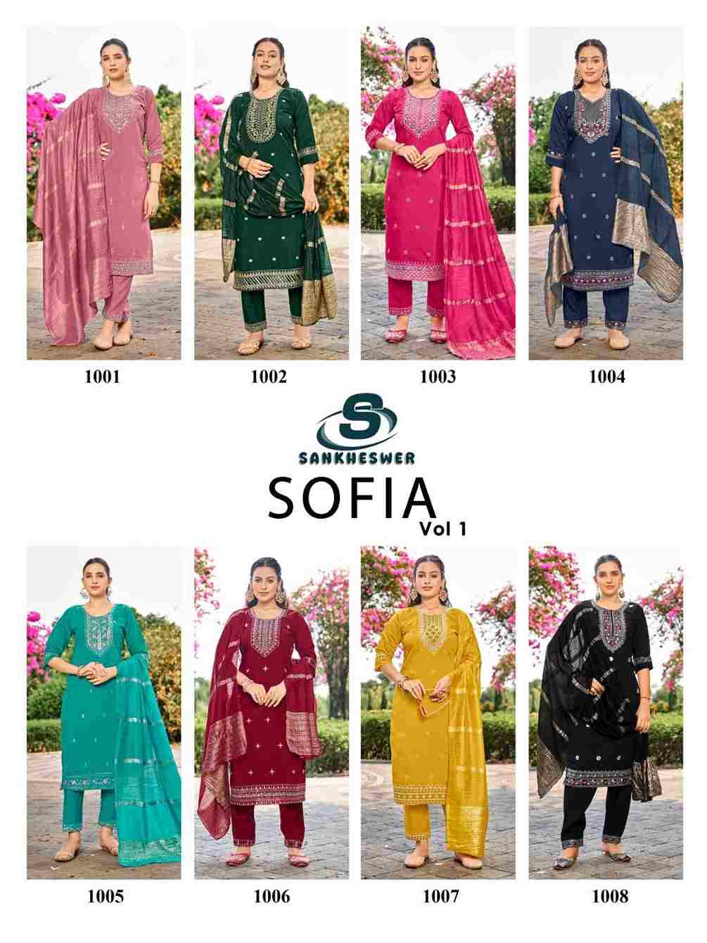 Sofia Vol-1 By Sankheswer 1001 To 1008 Series Beautiful Festive Suits Colorful Stylish Fancy Casual Wear & Ethnic Wear Roman Silk Dresses At Wholesale Price