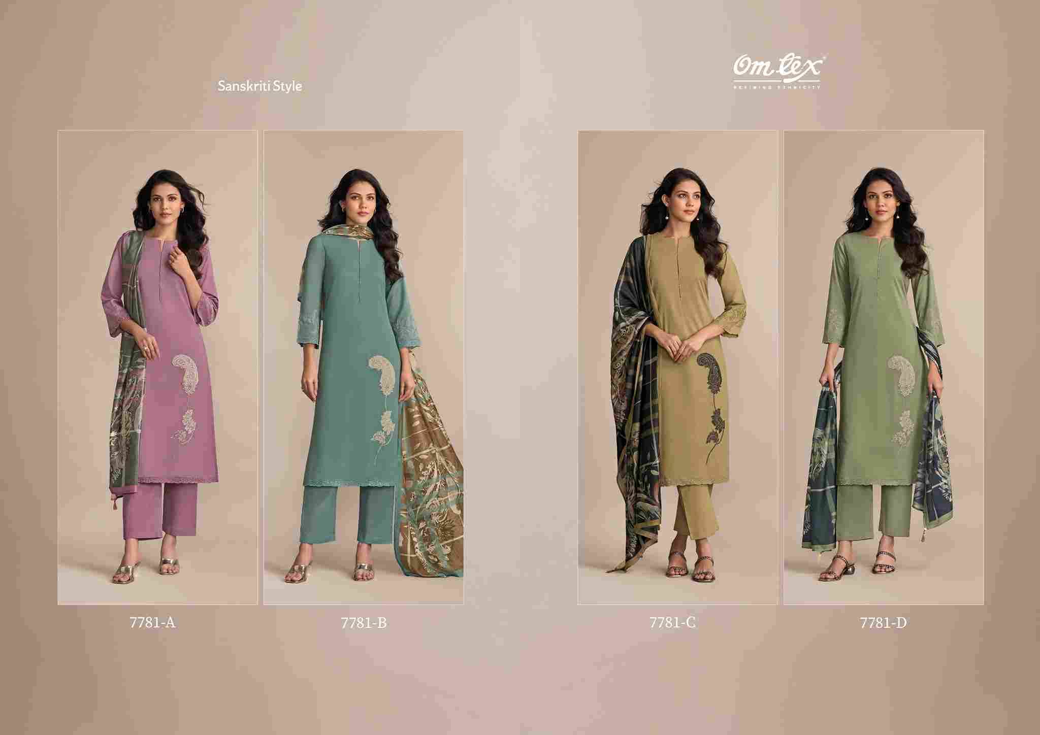 Sanskriti Style By Om Tex 7781-A To 7781-D Series Beautiful Suits Stylish Fancy Colorful Party Wear & Ethnic Wear Lawn Cotton Dresses At Wholesale Price