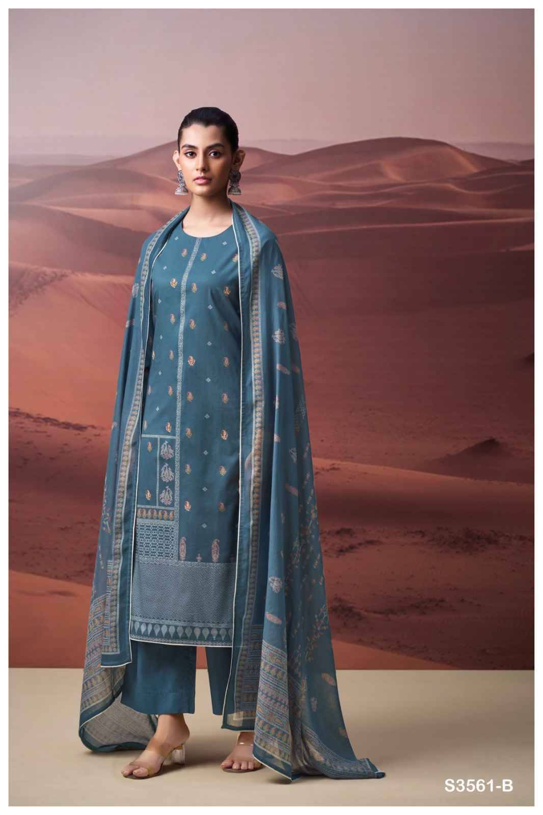 Daleyza-3561 By Ganga Fashion 3561-A To 3561-C Series Beautiful Festive Suits Colorful Stylish Fancy Casual Wear & Ethnic Wear Pure Cotton Dresses At Wholesale Price