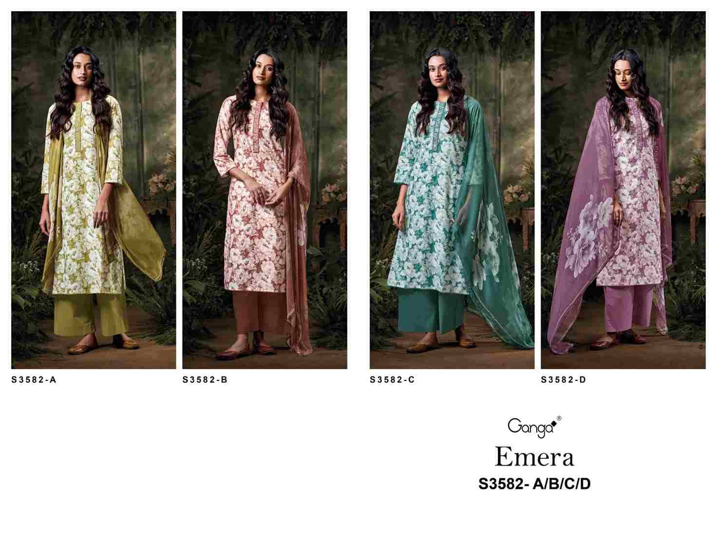 Emera-3582 By Ganga Fashion 3582-A To 3582-D Series Beautiful Festive Suits Colorful Stylish Fancy Casual Wear & Ethnic Wear Pure Cotton Dresses At Wholesale Price