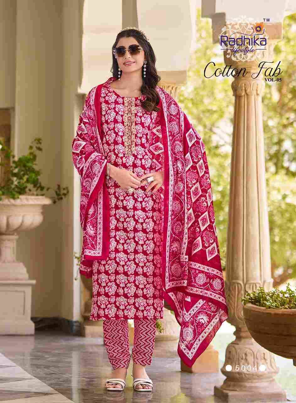 Cotton Fab Vol-5 By Radhika Lifestyle 5001 To 5008 Series Beautiful Stylish Festive Suits Fancy Colorful Casual Wear & Ethnic Wear & Ready To Wear Cotton Print Dresses At Wholesale Price