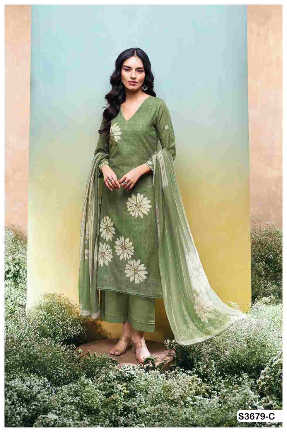 Kalani-3679 By Ganga Fashion 3679-A To 3679-D Series Beautiful Festive Suits Colorful Stylish Fancy Casual Wear & Ethnic Wear Pure Cotton Linen Dresses At Wholesale Price