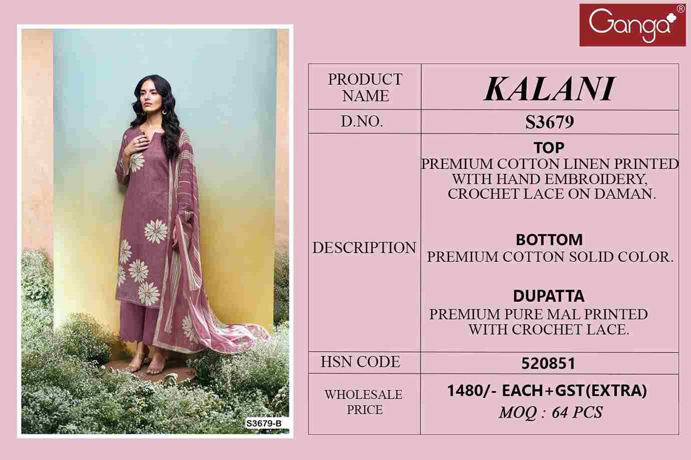 Kalani-3679 By Ganga Fashion 3679-A To 3679-D Series Beautiful Festive Suits Colorful Stylish Fancy Casual Wear & Ethnic Wear Pure Cotton Linen Dresses At Wholesale Price