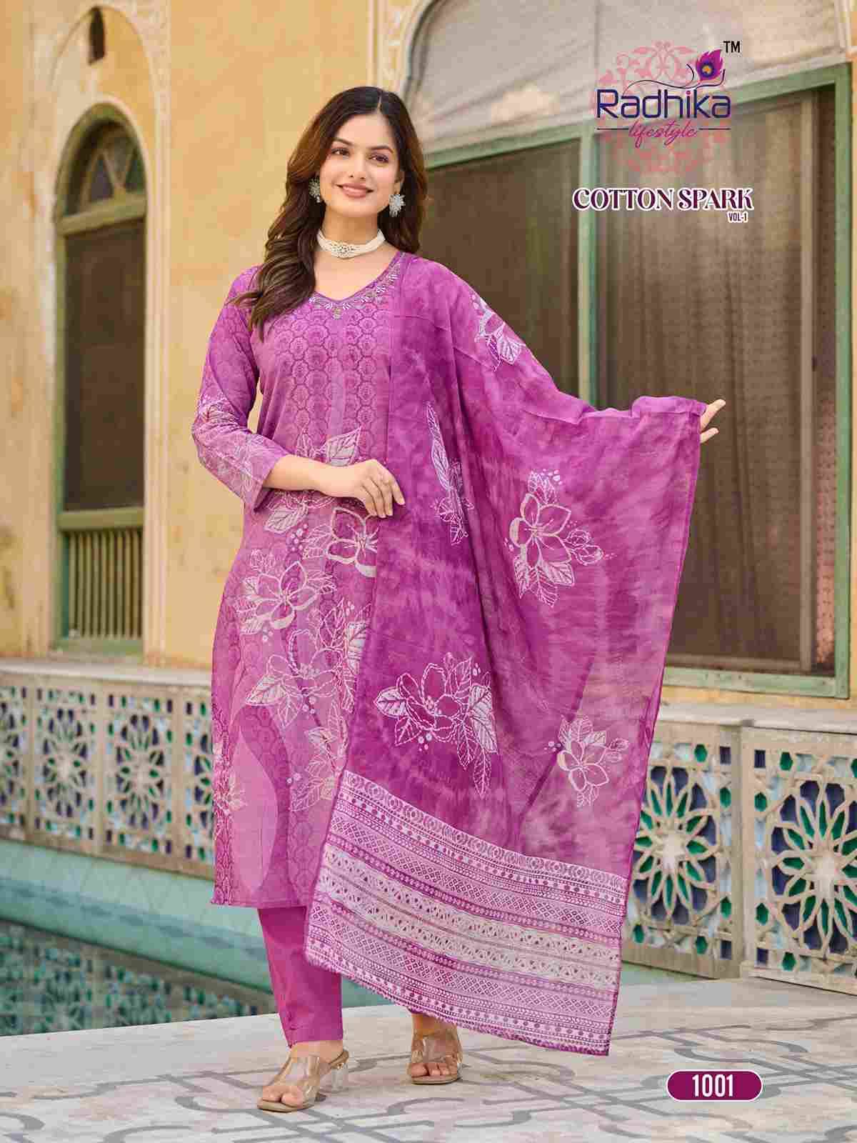 Cotton Spark Vol-1 By Radhika Lifestyle 1001 To 1008 Series Beautiful Stylish Festive Suits Fancy Colorful Casual Wear & Ethnic Wear & Ready To Wear Cotton Print Dresses At Wholesale Price