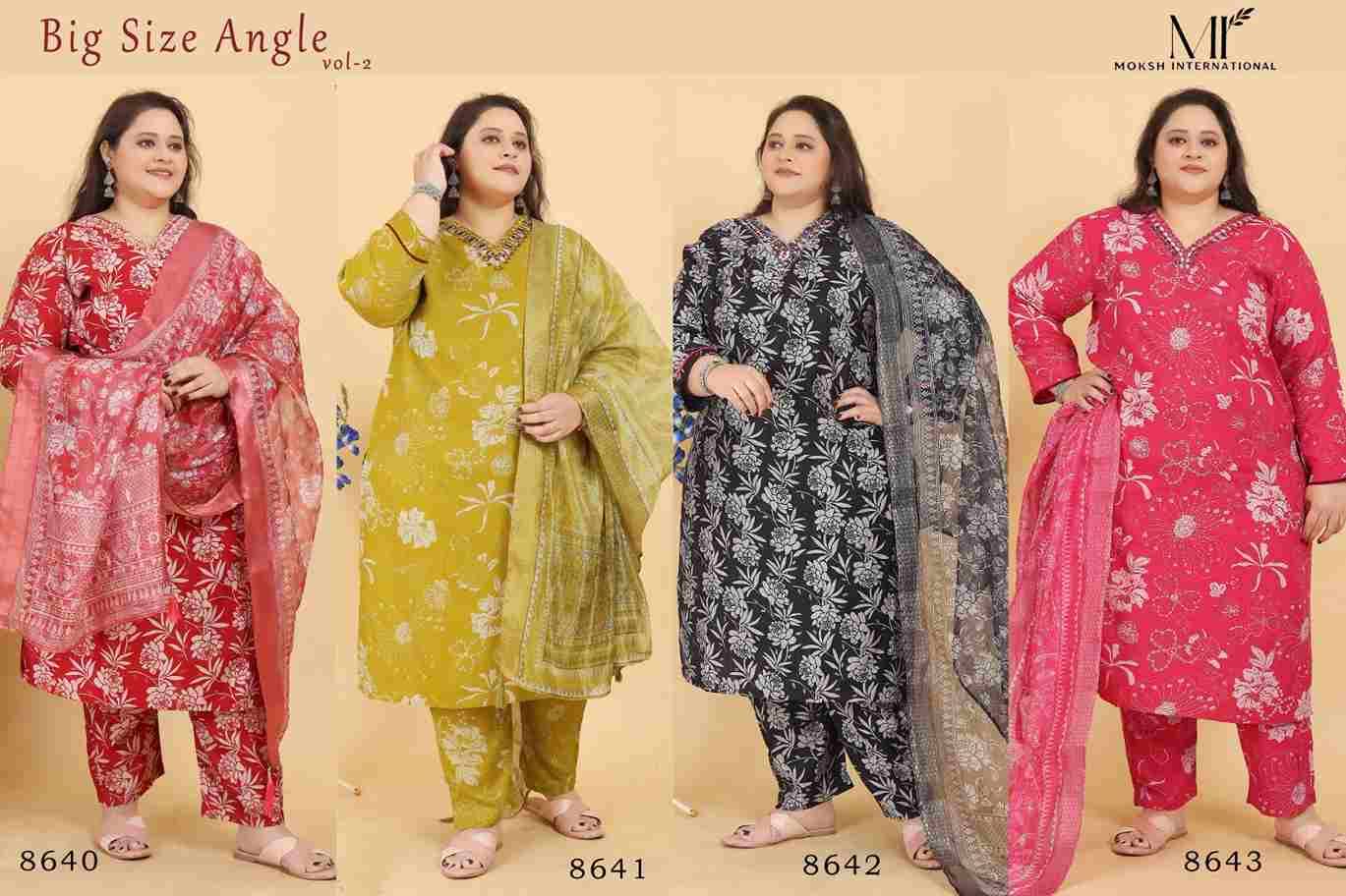 Big Size Angle Vol-2 By Moksh International 8640 To 8643 Series Beautiful Stylish Festive Suits Fancy Colorful Casual Wear & Ethnic Wear & Ready To Wear Viscose/Rayon Print Dresses At Wholesale Price