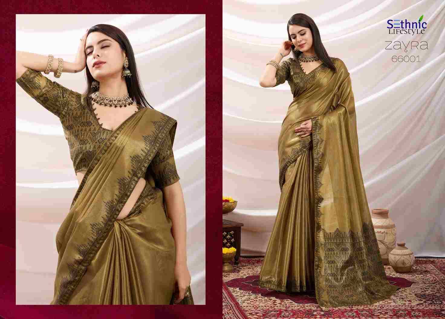 Zayra By Sethnic 66001 To 66008 Series Indian Traditional Wear Collection Beautiful Stylish Fancy Colorful Party Wear & Occasional Wear Linen Tissue Sarees At Wholesale Price