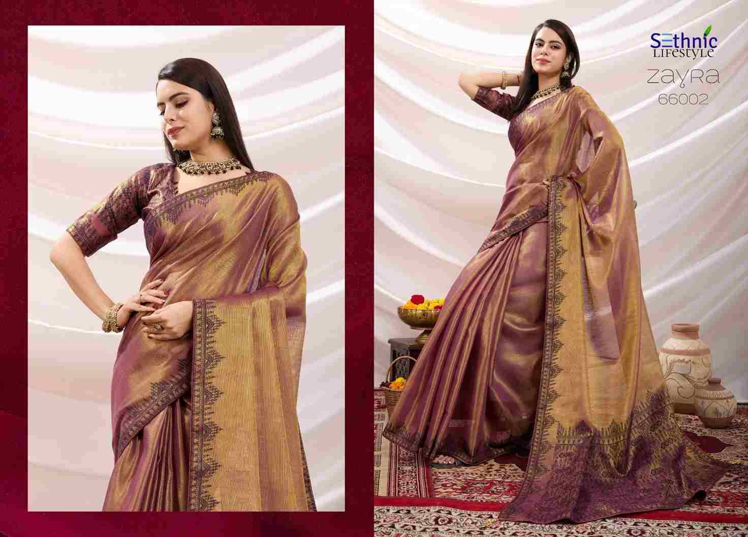 Zayra By Sethnic 66001 To 66008 Series Indian Traditional Wear Collection Beautiful Stylish Fancy Colorful Party Wear & Occasional Wear Linen Tissue Sarees At Wholesale Price
