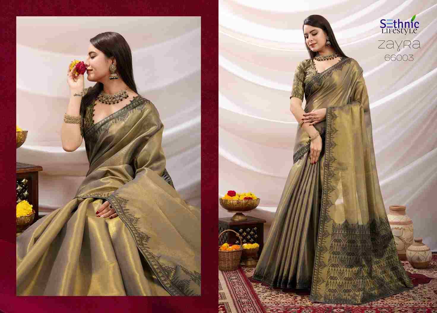 Zayra By Sethnic 66001 To 66008 Series Indian Traditional Wear Collection Beautiful Stylish Fancy Colorful Party Wear & Occasional Wear Linen Tissue Sarees At Wholesale Price