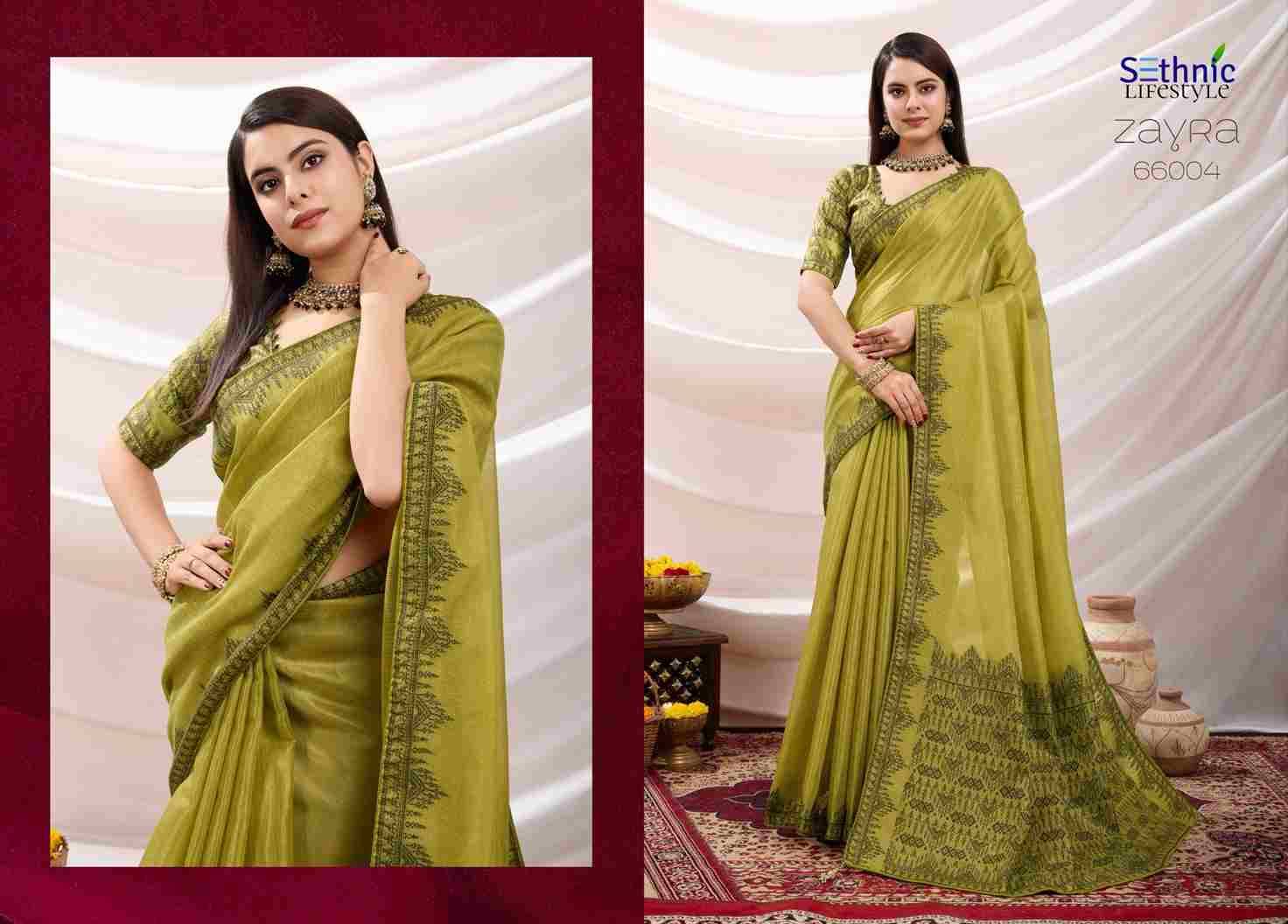 Zayra By Sethnic 66001 To 66008 Series Indian Traditional Wear Collection Beautiful Stylish Fancy Colorful Party Wear & Occasional Wear Linen Tissue Sarees At Wholesale Price