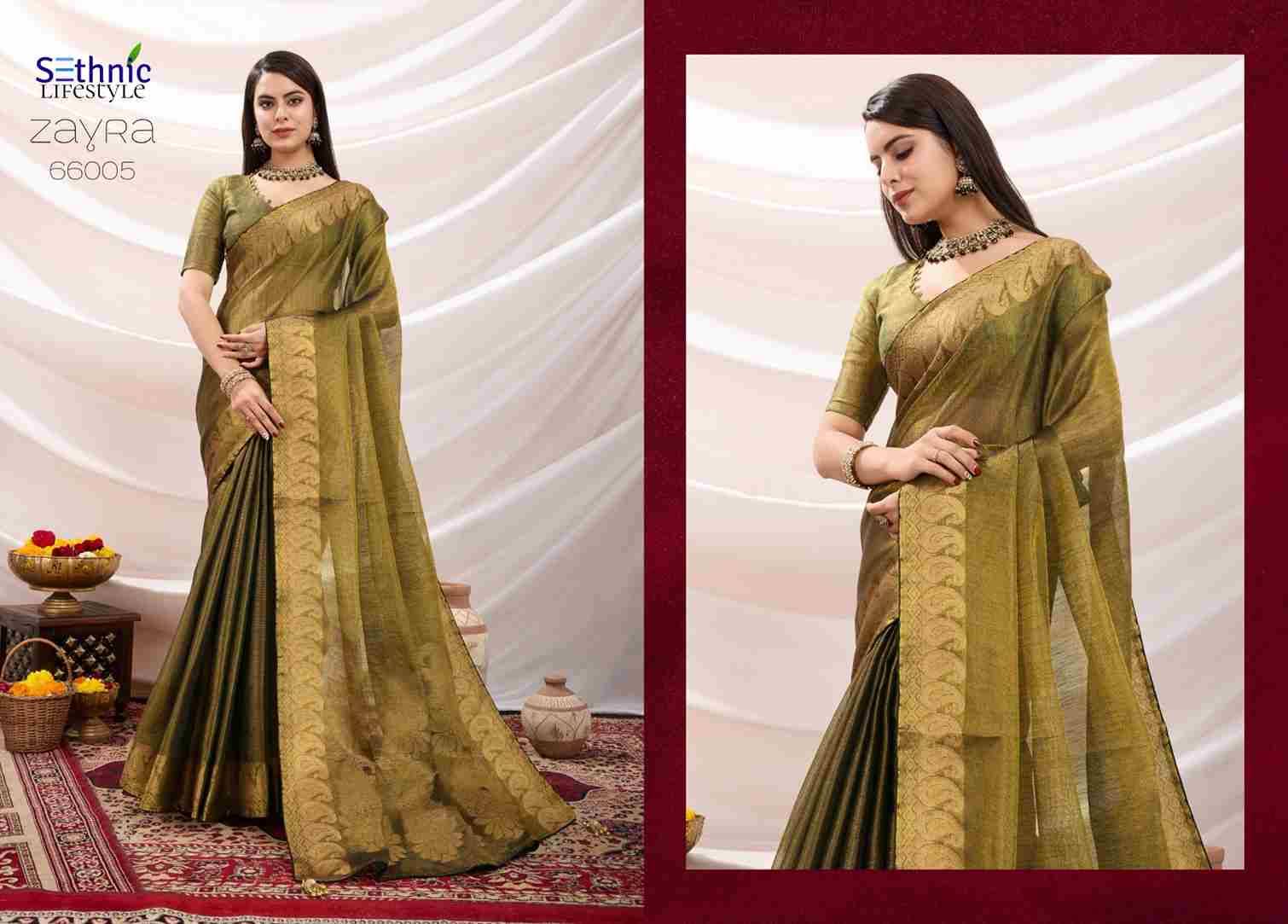 Zayra By Sethnic 66001 To 66008 Series Indian Traditional Wear Collection Beautiful Stylish Fancy Colorful Party Wear & Occasional Wear Linen Tissue Sarees At Wholesale Price
