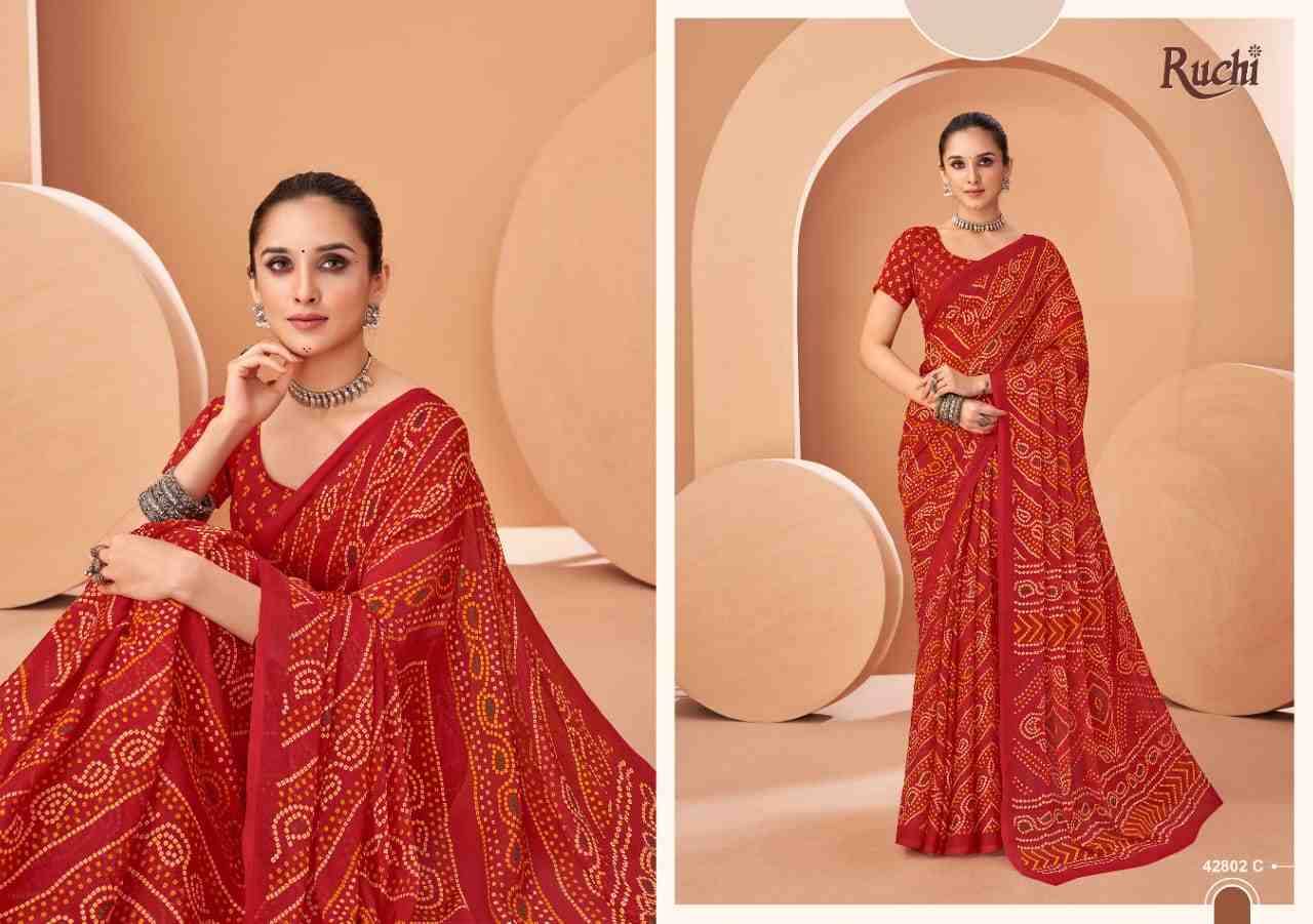 Star Chiffon Vol-195 By Ruchi Sarees 42801-A To 42803-D Series Indian Traditional Wear Collection Beautiful Stylish Fancy Colorful Party Wear & Occasional Wear Chiffon Sarees At Wholesale Price