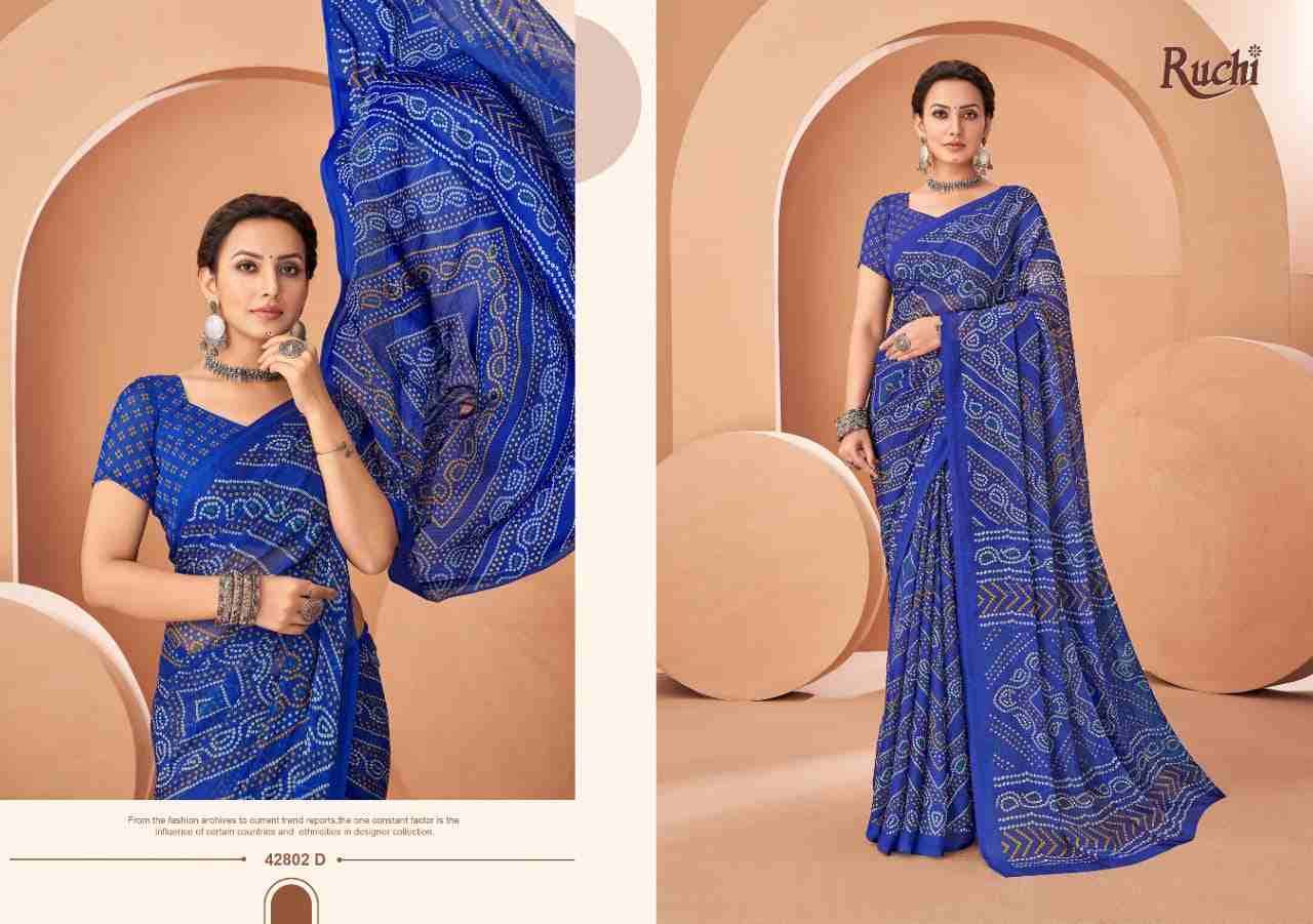 Star Chiffon Vol-195 By Ruchi Sarees 42801-A To 42803-D Series Indian Traditional Wear Collection Beautiful Stylish Fancy Colorful Party Wear & Occasional Wear Chiffon Sarees At Wholesale Price