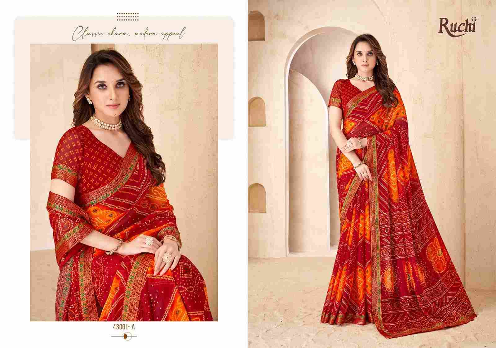 Savera Vol-15 By Ruchi Sarees 43001-A To 43003-D Series Indian Traditional Wear Collection Beautiful Stylish Fancy Colorful Party Wear & Occasional Wear Chiffon Sarees At Wholesale Price