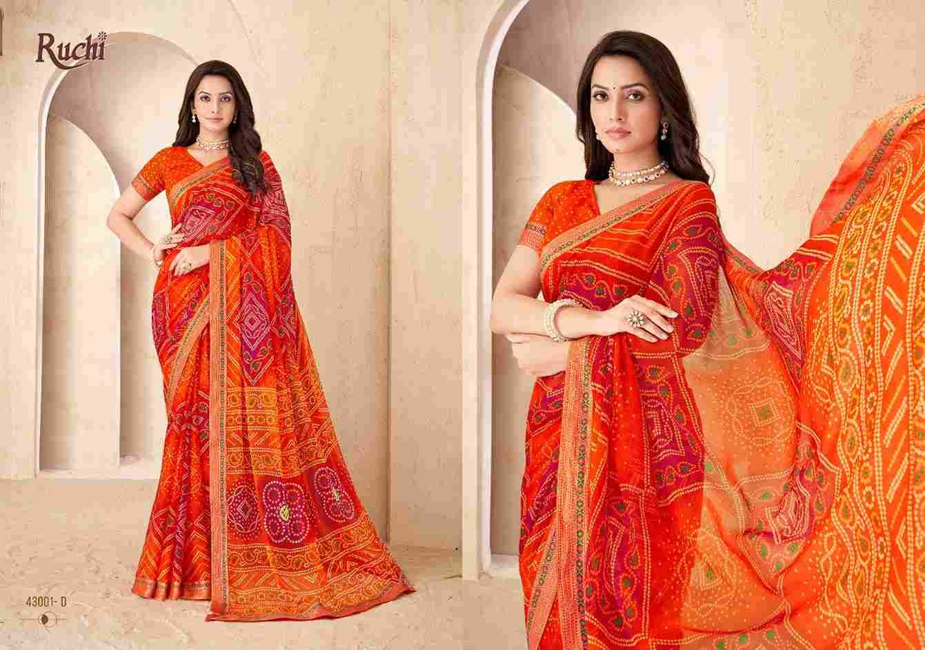 Savera Vol-15 By Ruchi Sarees 43001-A To 43003-D Series Indian Traditional Wear Collection Beautiful Stylish Fancy Colorful Party Wear & Occasional Wear Chiffon Sarees At Wholesale Price