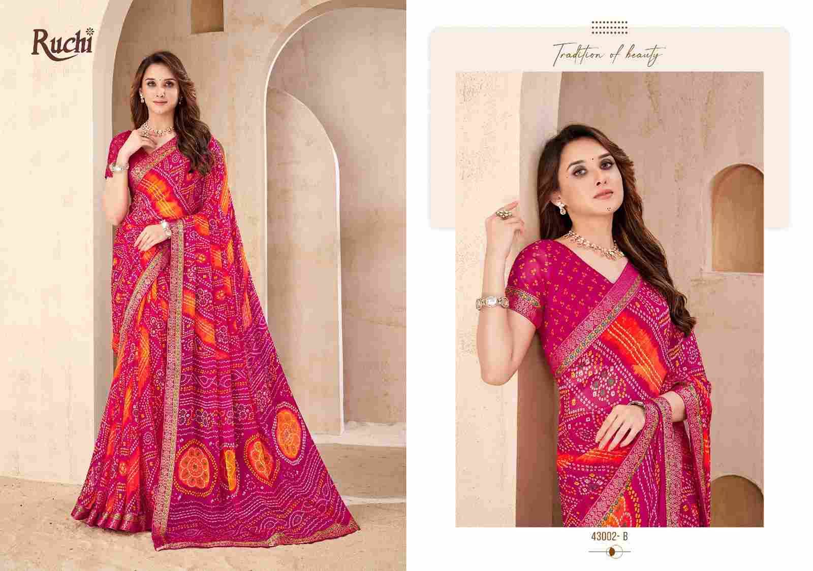 Savera Vol-15 By Ruchi Sarees 43001-A To 43003-D Series Indian Traditional Wear Collection Beautiful Stylish Fancy Colorful Party Wear & Occasional Wear Chiffon Sarees At Wholesale Price