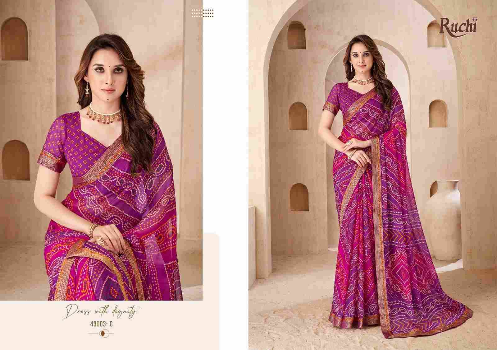 Savera Vol-15 By Ruchi Sarees 43001-A To 43003-D Series Indian Traditional Wear Collection Beautiful Stylish Fancy Colorful Party Wear & Occasional Wear Chiffon Sarees At Wholesale Price