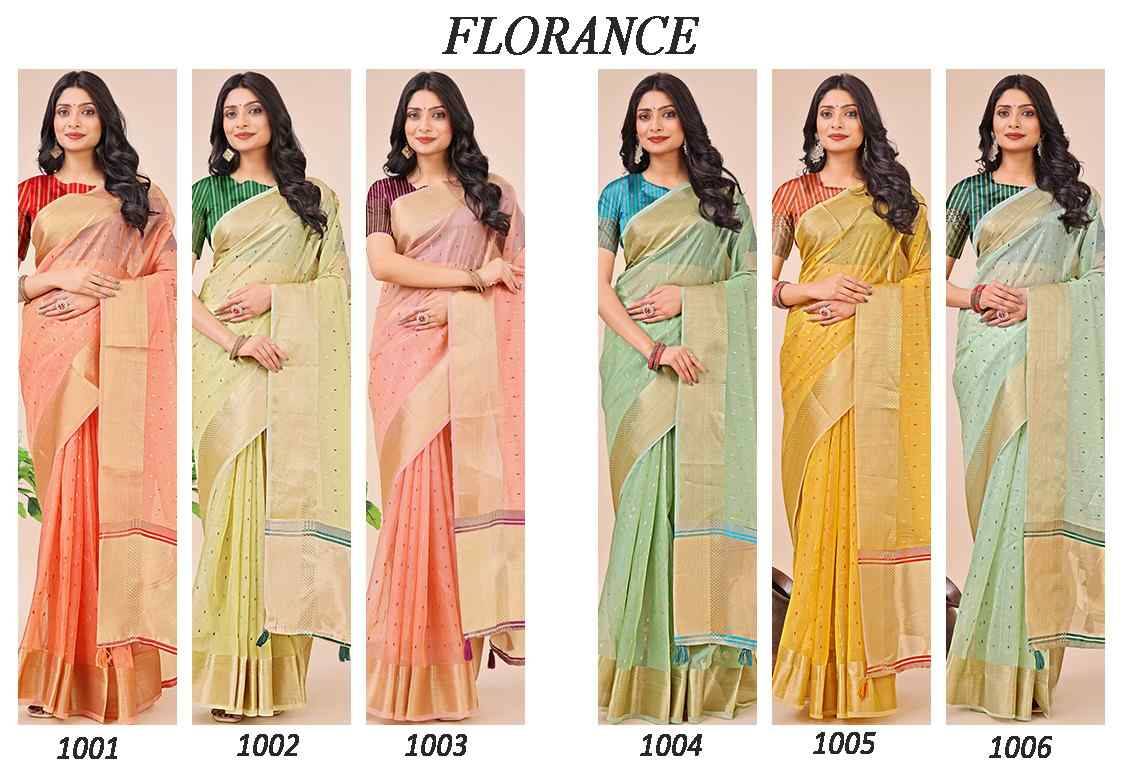 Florance By Fashid Wholesale 1001 To 1006 Series Indian Traditional Wear Collection Beautiful Stylish Fancy Colorful Party Wear & Occasional Wear Organza Sarees At Wholesale Price