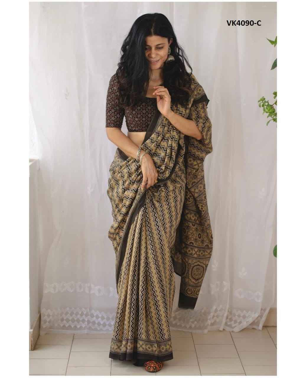 VK-4090 By Fashid Wholesale 4090-A To 4090-D Series Indian Traditional Wear Collection Beautiful Stylish Fancy Colorful Party Wear & Occasional Wear Chanderi Cotton Sarees At Wholesale Price