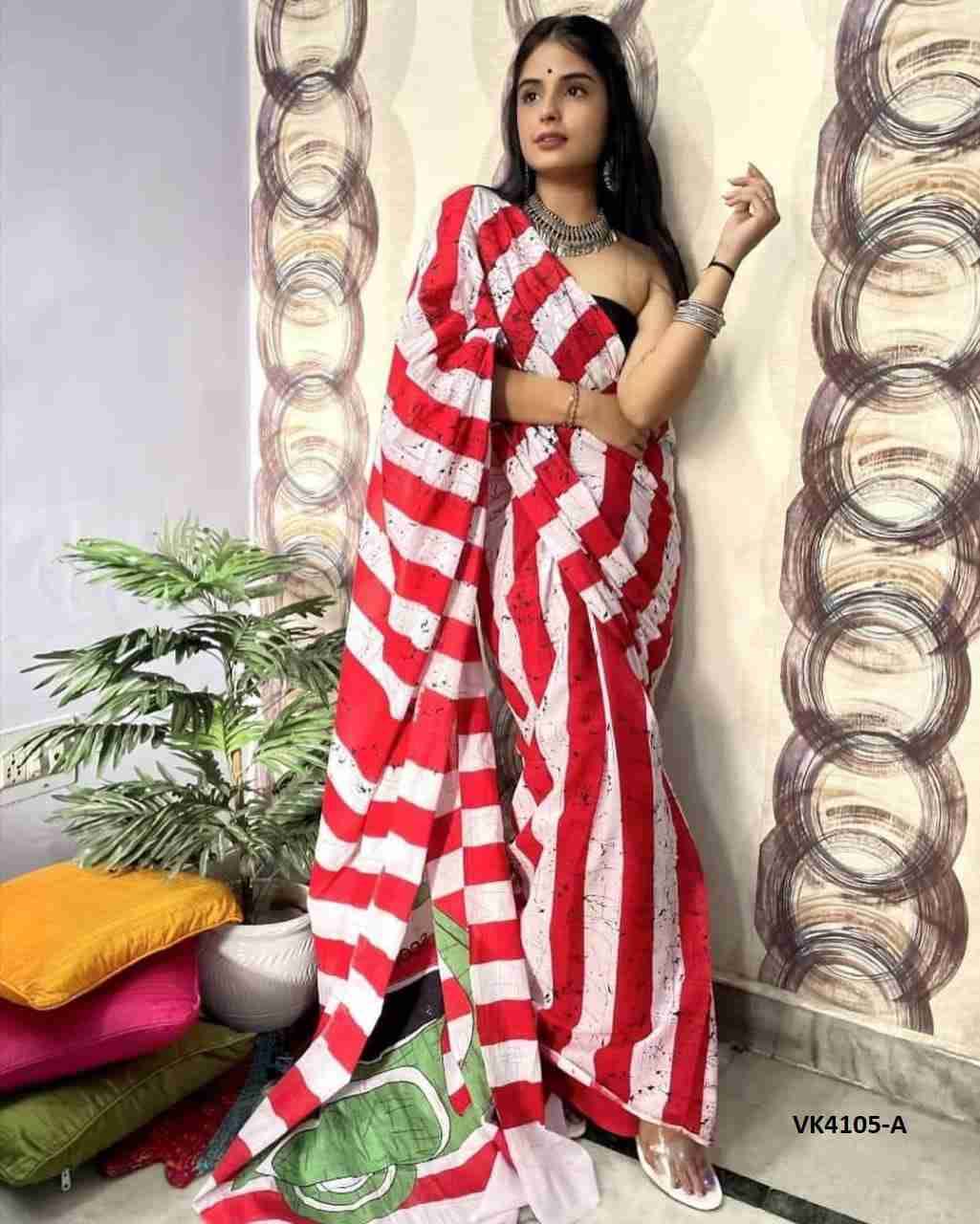 VK-4105 By Fashid Wholesale 4105-A To 4105-D Series Indian Traditional Wear Collection Beautiful Stylish Fancy Colorful Party Wear & Occasional Wear Chanderi Cotton Sarees At Wholesale Price