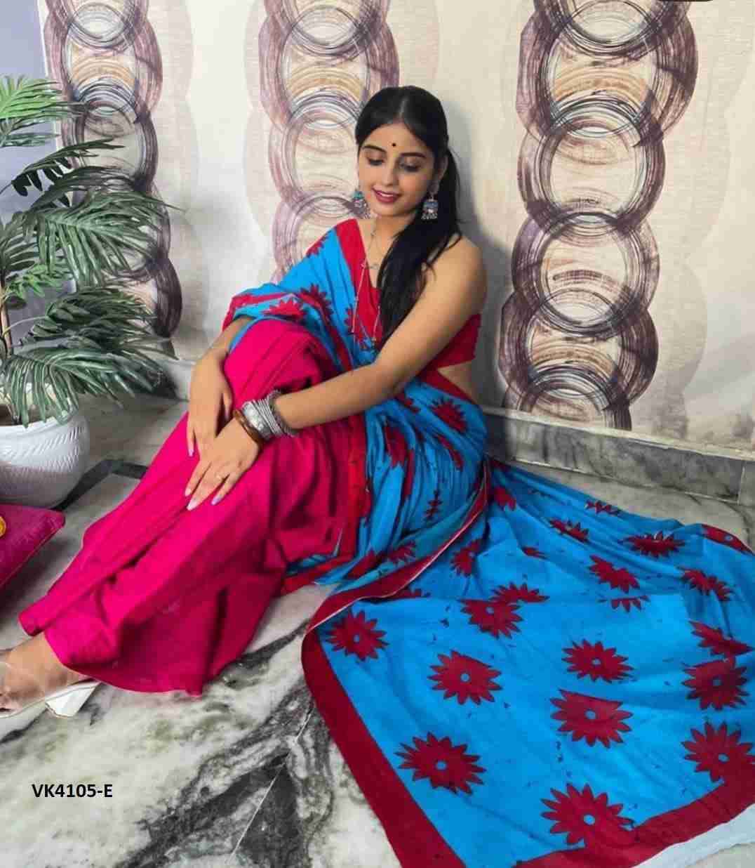 VK-4105 By Fashid Wholesale 4105-A To 4105-D Series Indian Traditional Wear Collection Beautiful Stylish Fancy Colorful Party Wear & Occasional Wear Chanderi Cotton Sarees At Wholesale Price