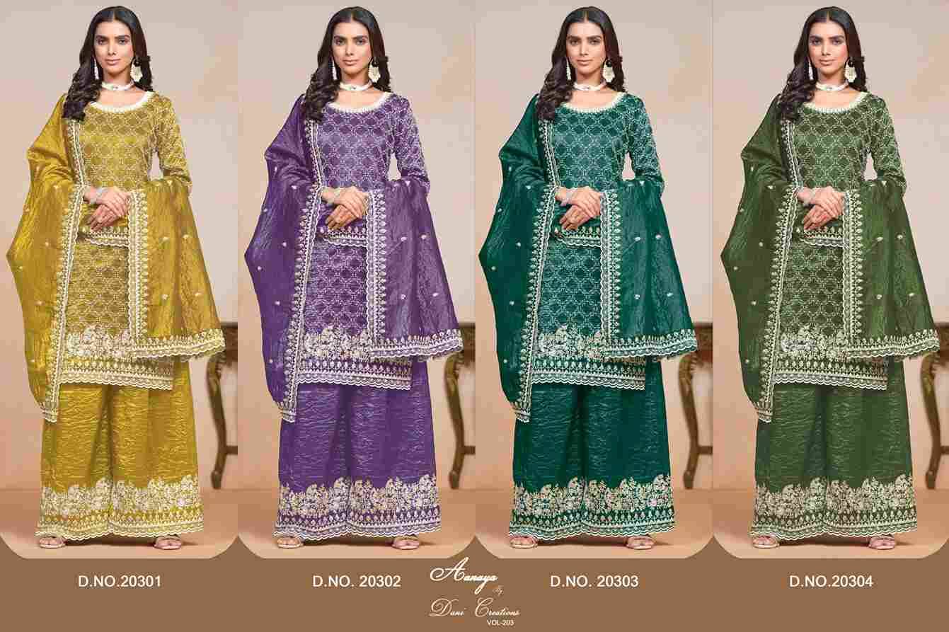 Aanaya Vol-203 By Twisha 20301 To 20304 Series Beautiful Sharara Suits Stylish Fancy Colorful Casual Wear & Ethnic Wear Gold Crush Print Dresses At Wholesale Price