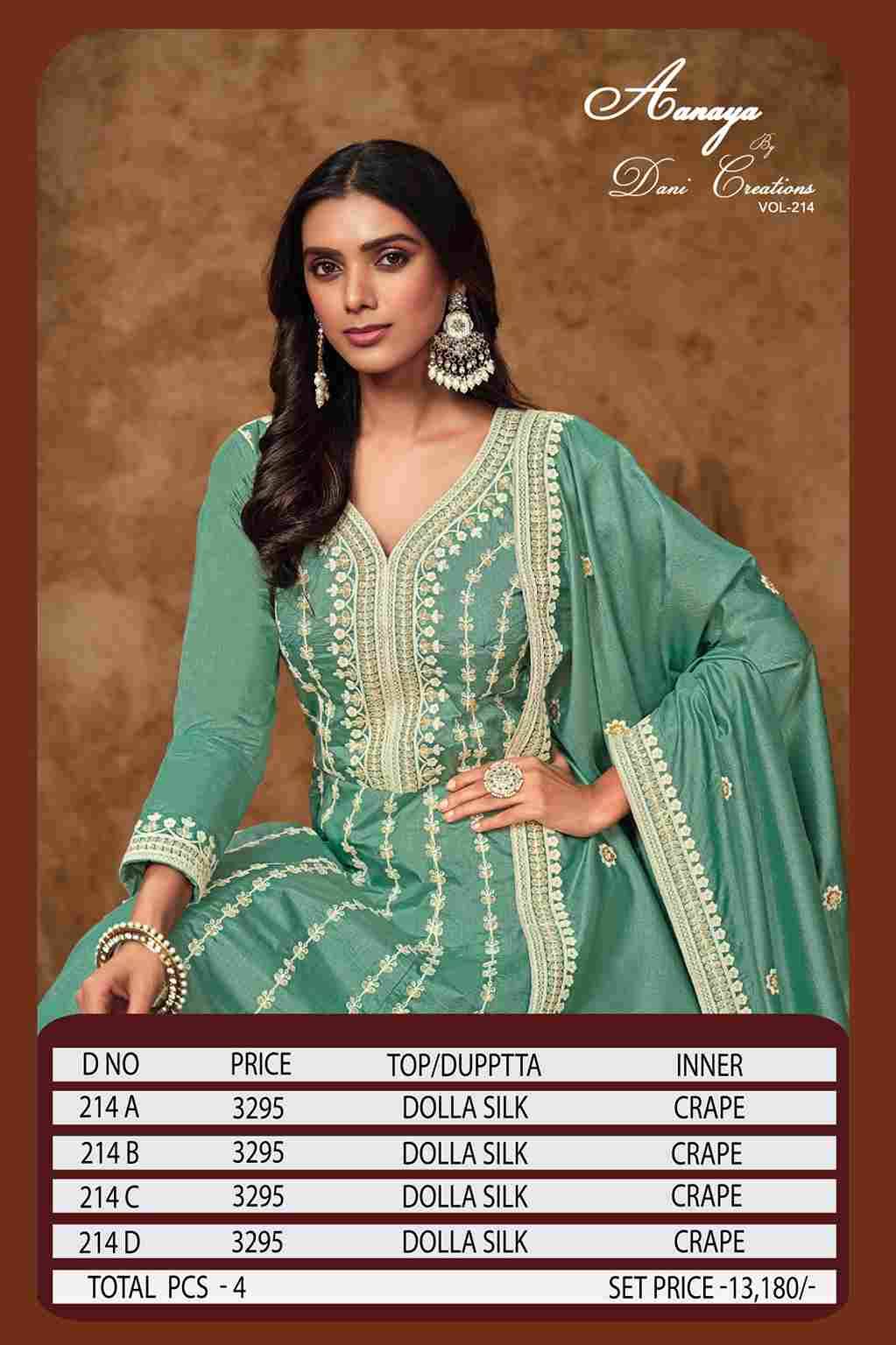 Aanaya Vol-214 By Twisha 214-A To 214-D Series Designer Stylish Fancy Colorful Beautiful Party Wear & Ethnic Wear Collection Premium Silk Gowns With Dupatta At Wholesale Price