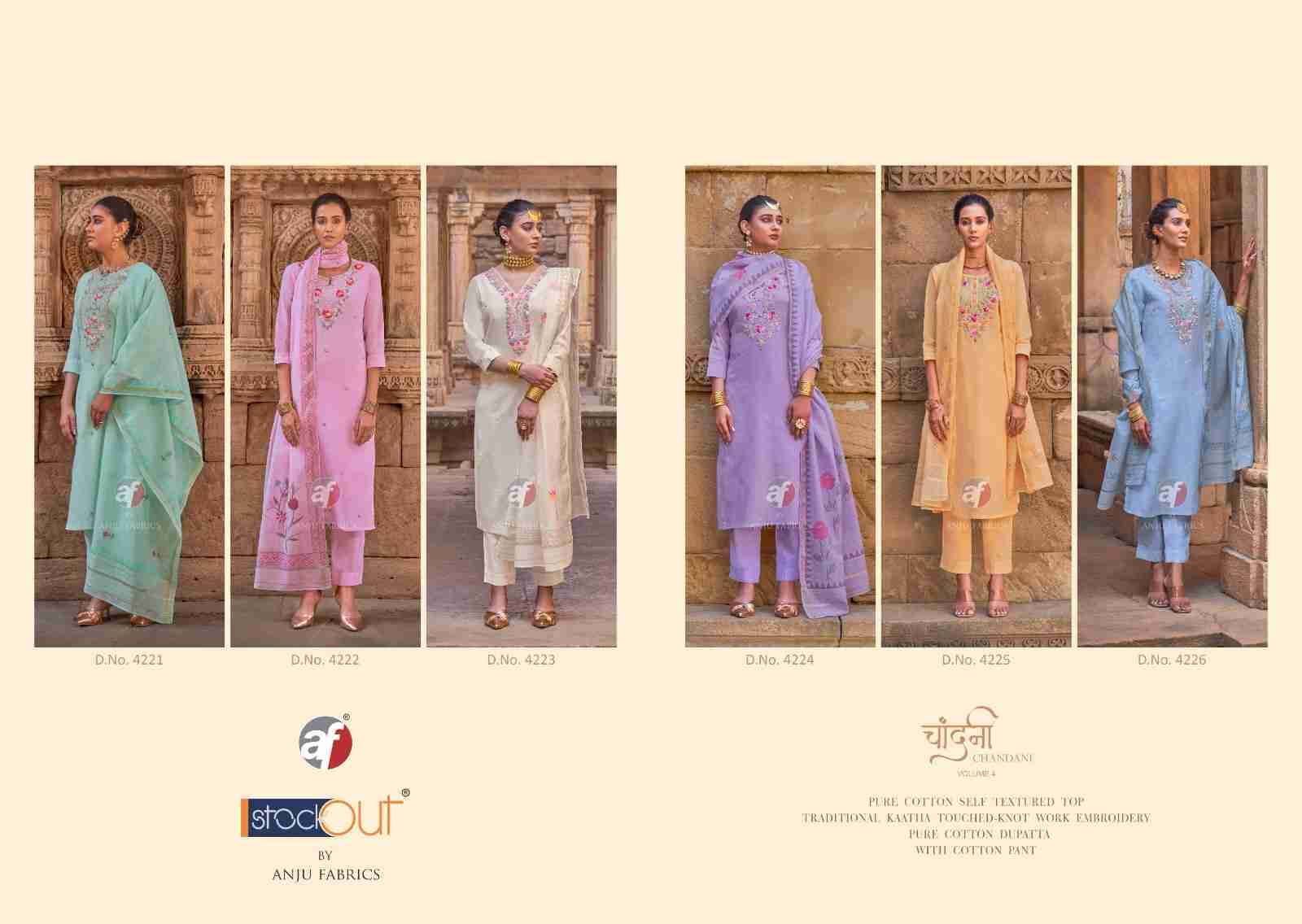 Chandani Vol-4 By Anju Fabrics 4221 To 4226 Series Designer Festive Suits Collection Beautiful Stylish Fancy Colorful Party Wear & Occasional Wear Pure Cotton Dresses At Wholesale Price