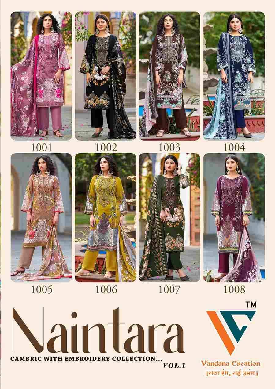 Naintara Vol-1 By Vandana Creation 1001 To 1008 Series Beautiful Festive Suits Stylish Fancy Colorful Casual Wear & Ethnic Wear Cambric Cotton Print Dresses At Wholesale Price
