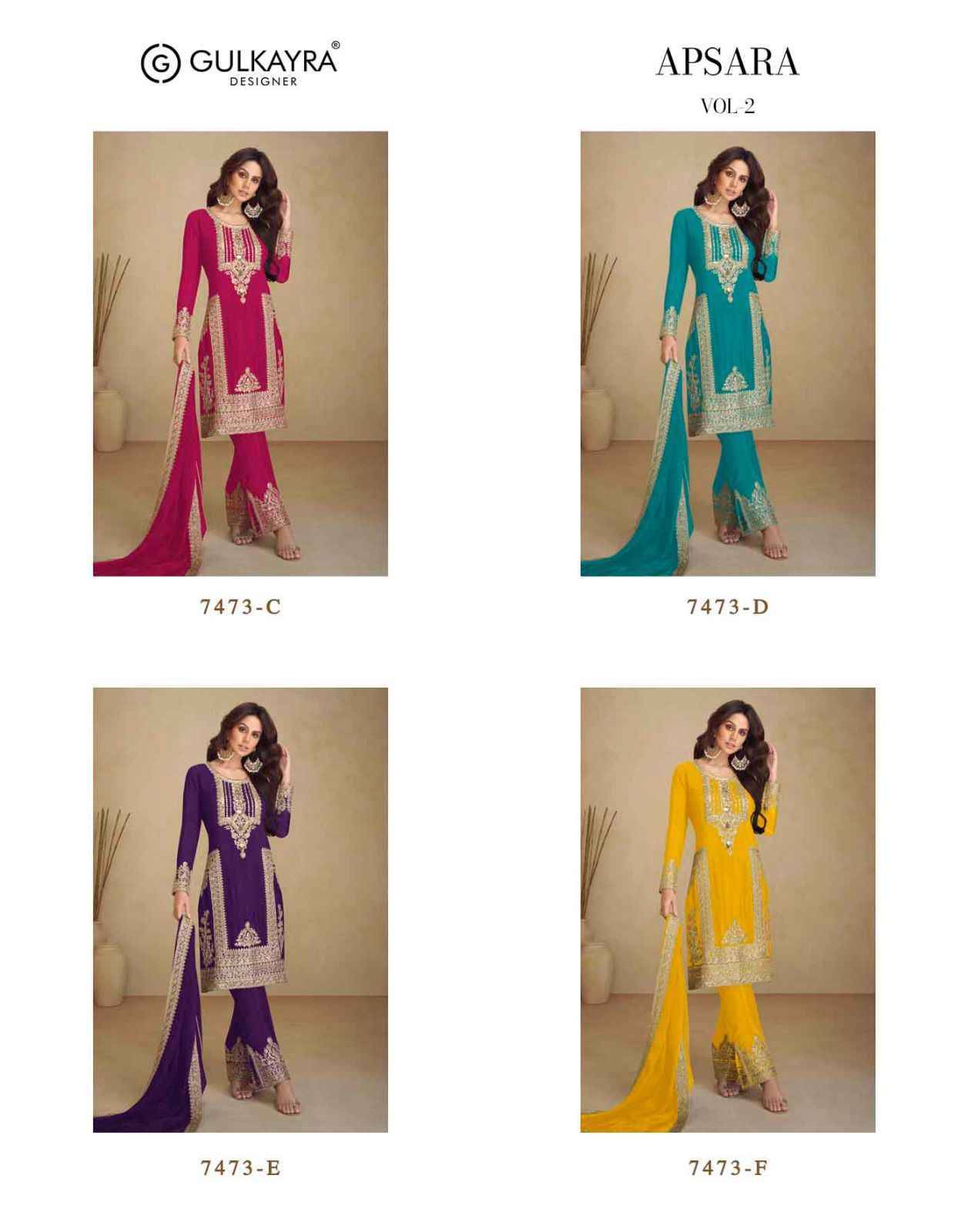 Apsara Vol-2 By Gulkayra Designer 7473-C To 7473-F Series Beautiful Festive Suits Colorful Stylish Fancy Casual Wear & Ethnic Wear Chinnon With Work Dresses At Wholesale Price