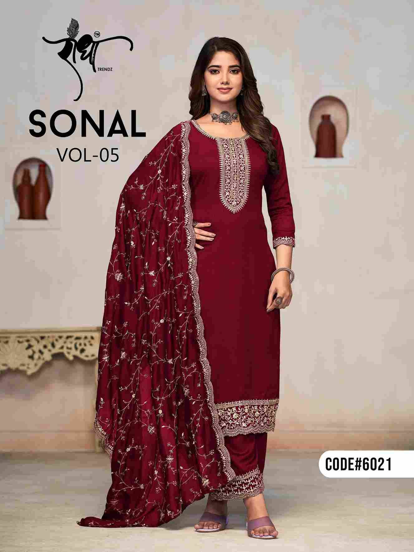 Sonal Vol-5 By Radha Trendz 6021 To 6024 Series Designer Festive Suits Collection Beautiful Stylish Fancy Colorful Party Wear & Occasional Wear Pure Vichitra Dresses At Wholesale Price