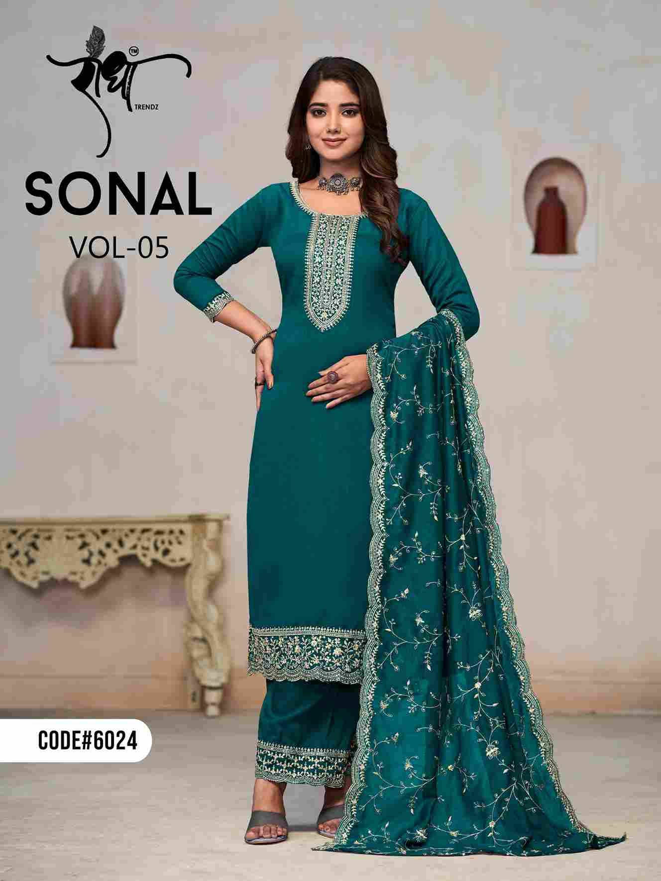 Sonal Vol-5 By Radha Trendz 6021 To 6024 Series Designer Festive Suits Collection Beautiful Stylish Fancy Colorful Party Wear & Occasional Wear Pure Vichitra Dresses At Wholesale Price