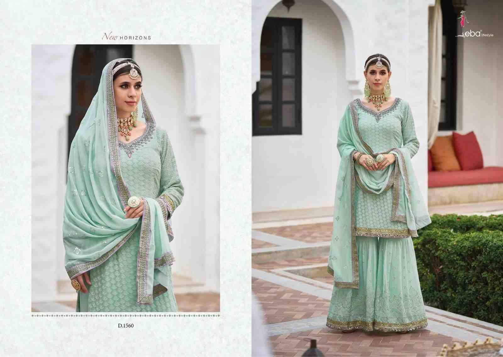 Armani Vol-4 By Eba Lifestyle 1559 To 1560 Series Designer Sharara Suits Collection Beautiful Stylish Fancy Colorful Party Wear & Occasional Wear Faux Georgette Dresses At Wholesale Price
