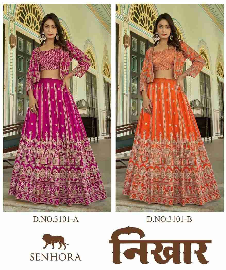 Nikhaar By Senhora Dresses 3101-A To 3101-B Series Indian Traditional Wear Bridal Collection Beautiful Stylish Fancy Colorful Party Wear & Occasional Wear Chinnon Lehengas At Wholesale Price