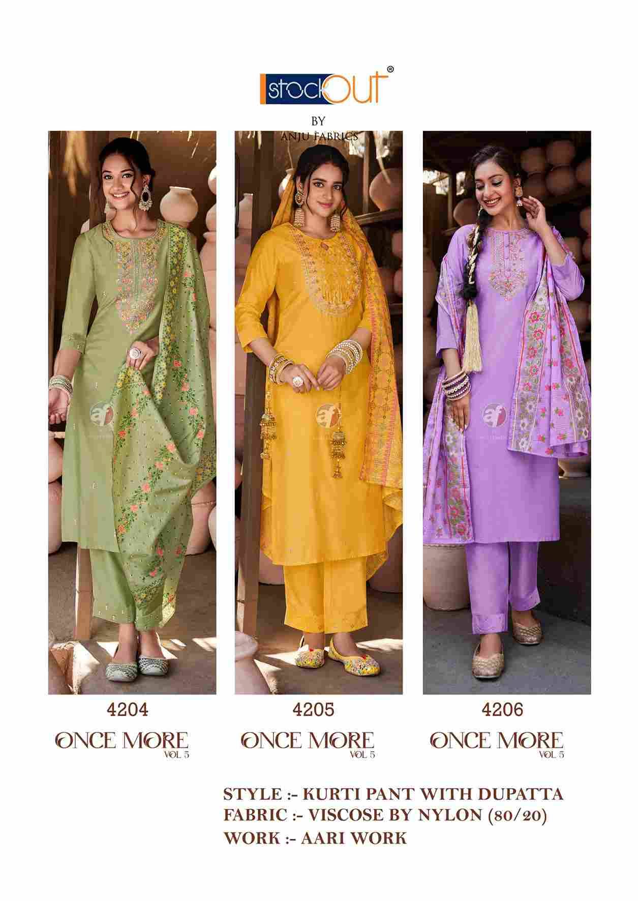 Once More Vol-5 By Anju Fabrics 4201 To 4206 Series Beautiful Stylish Fancy Colorful Casual Wear & Ethnic Wear Viscose Dresses At Wholesale Price