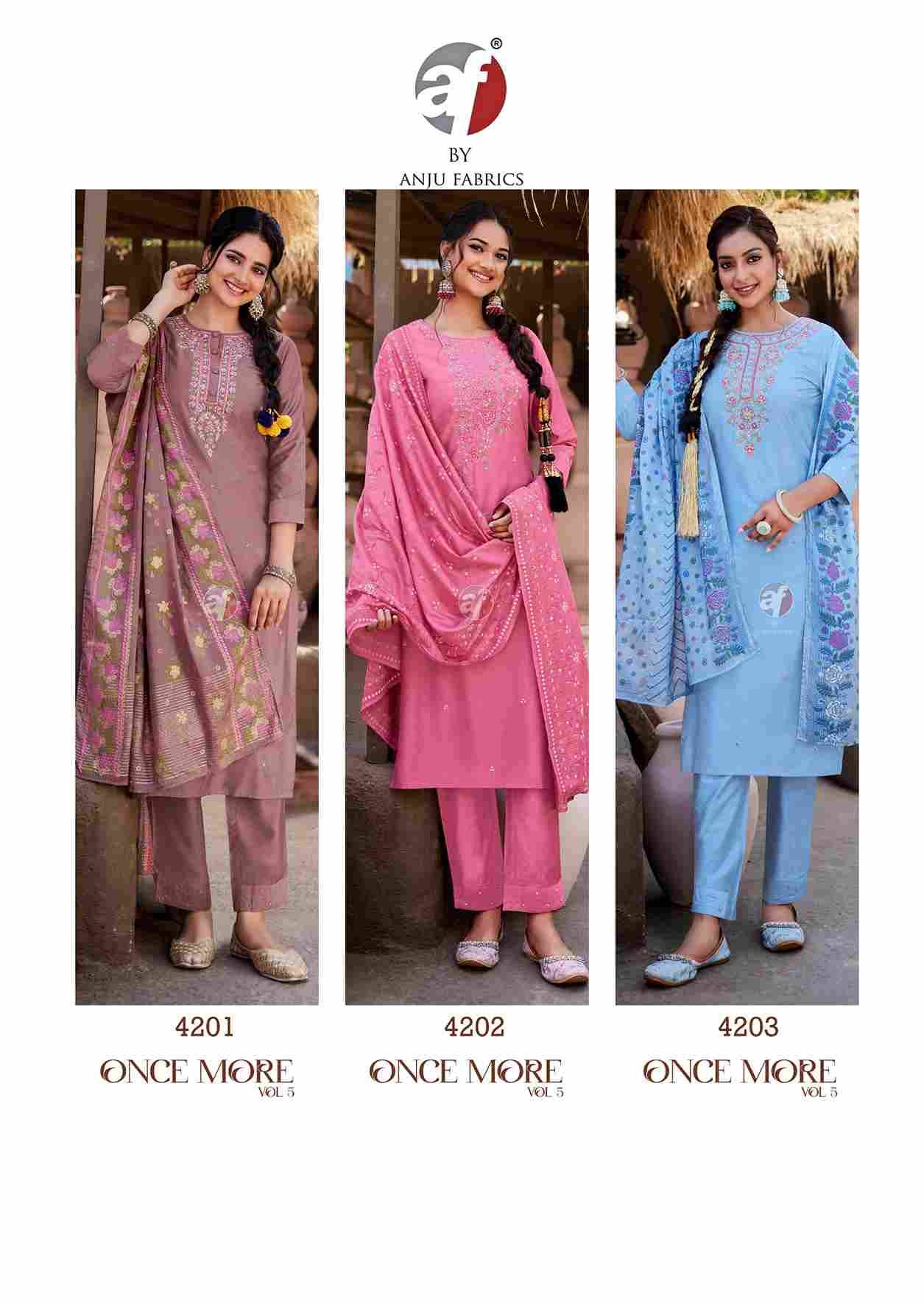 Once More Vol-5 By Anju Fabrics 4201 To 4206 Series Beautiful Stylish Fancy Colorful Casual Wear & Ethnic Wear Viscose Dresses At Wholesale Price