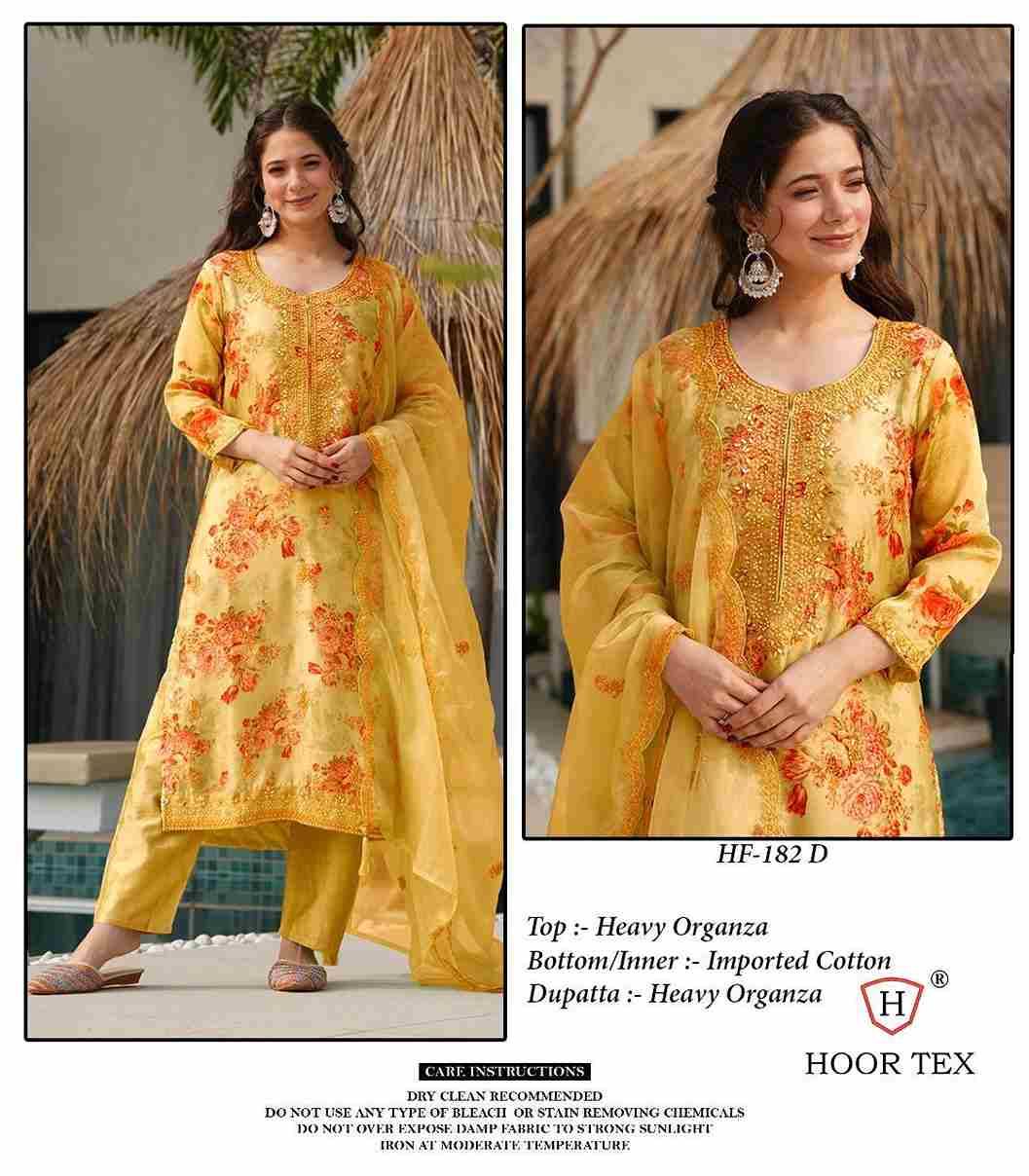 Hoor Tex Hit Design HF-182 Colours By Hoor Tex HF-182-A To HF-182-D Series Designer Festive Pakistani Suits Collection Beautiful Stylish Fancy Colorful Party Wear & Occasional Wear Heavy Organza Embroidered Dresses At Wholesale Price