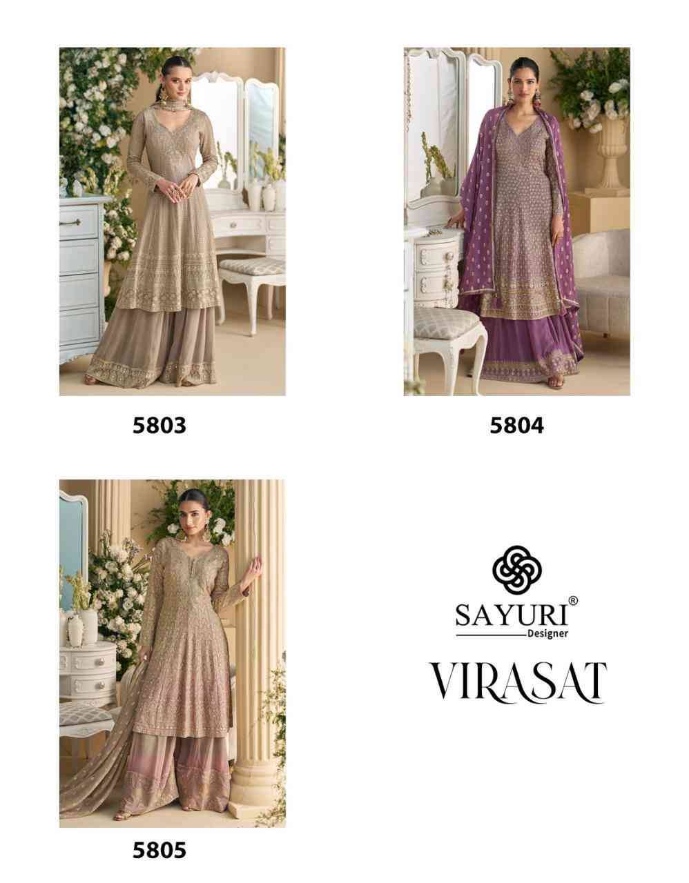 Virasat By Sayuri 5803 To 5805 Series Designer Sharara Suits Collection Beautiful Stylish Fancy Colorful Party Wear & Occasional Wear Georgette Dresses At Wholesale Price