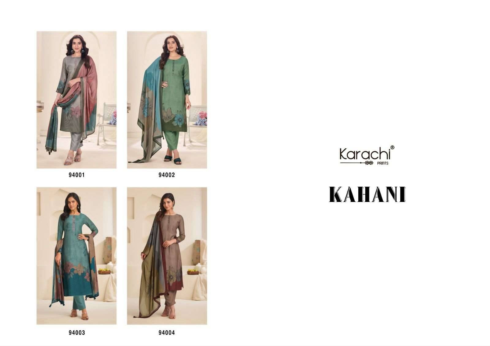 Kahani By Karachi Prints 94001 To 94004 Series Festive Suits Beautiful Fancy Colorful Stylish Party Wear & Occasional Wear Pure Viscose Muslin Dresses At Wholesale Price