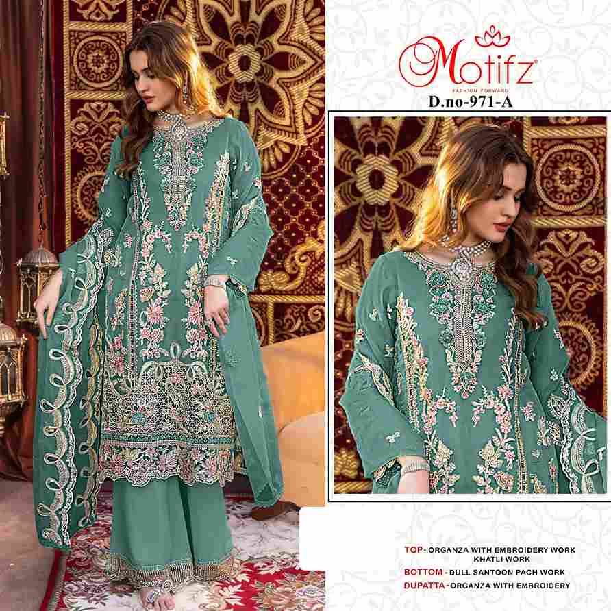 Motifz Hit Design 971 Colours By Motifz 971-A To 971-D Series Beautiful Pakistani Suits Colorful Stylish Fancy Casual Wear & Ethnic Wear Organza Dresses At Wholesale Price