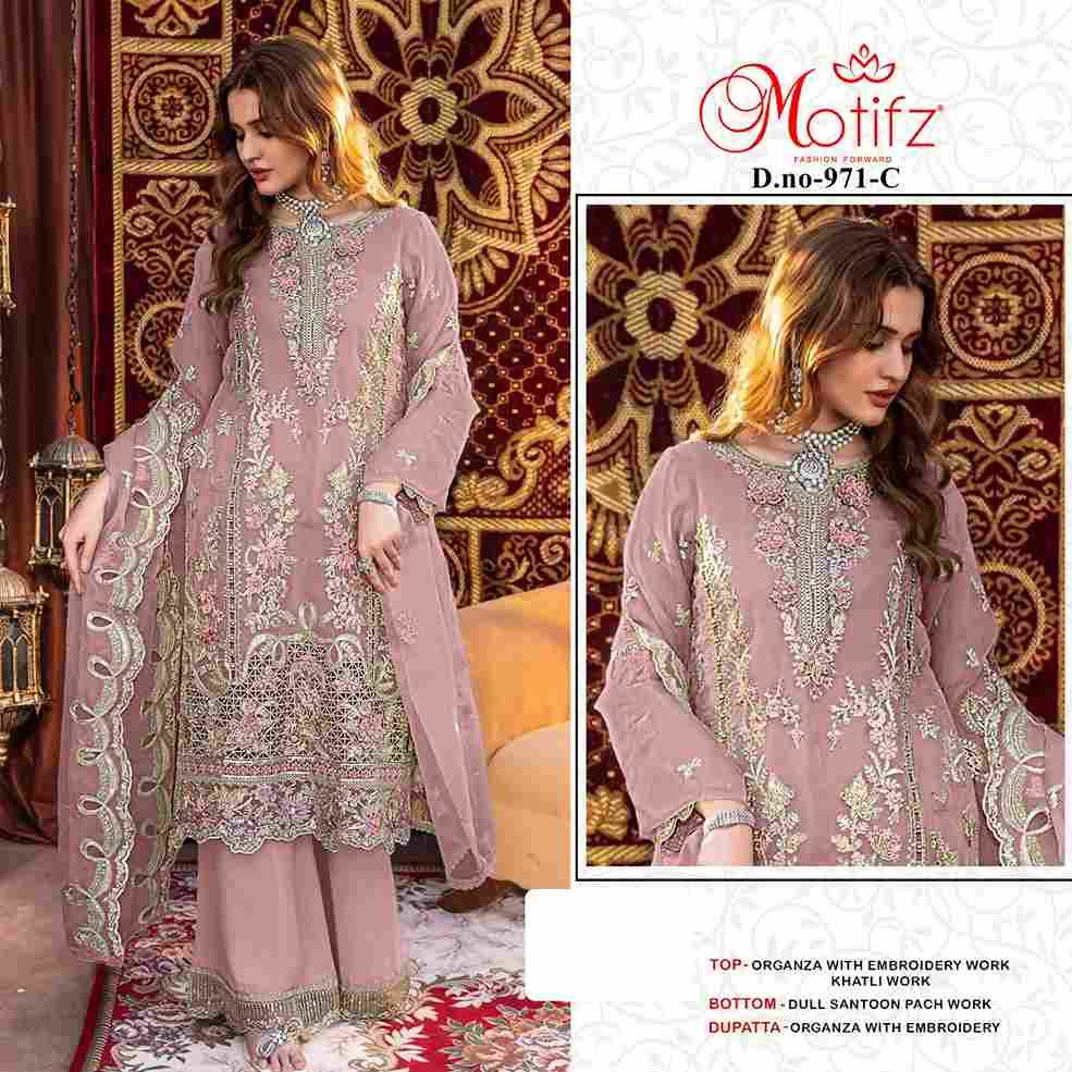 Motifz Hit Design 971 Colours By Motifz 971-A To 971-D Series Beautiful Pakistani Suits Colorful Stylish Fancy Casual Wear & Ethnic Wear Organza Dresses At Wholesale Price