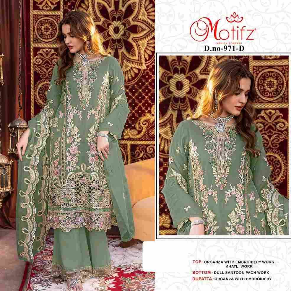 Motifz Hit Design 971 Colours By Motifz 971-A To 971-D Series Beautiful Pakistani Suits Colorful Stylish Fancy Casual Wear & Ethnic Wear Organza Dresses At Wholesale Price