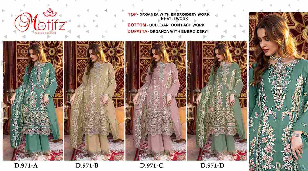 Motifz Hit Design 971 Colours By Motifz 971-A To 971-D Series Beautiful Pakistani Suits Colorful Stylish Fancy Casual Wear & Ethnic Wear Organza Dresses At Wholesale Price