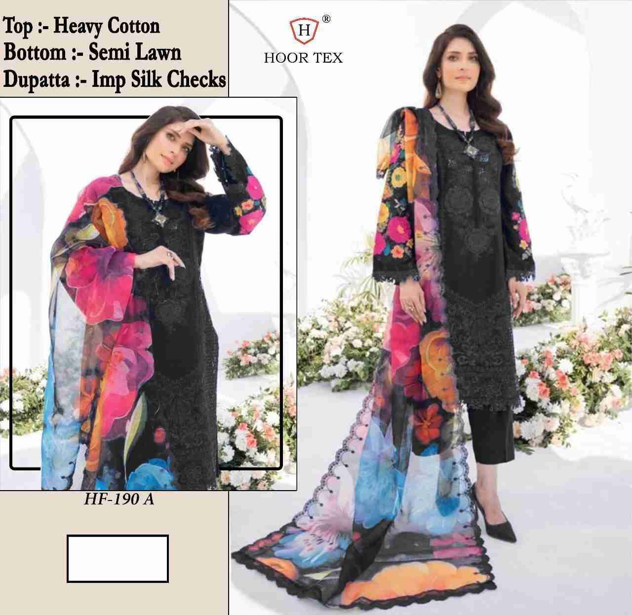 Hoor Tex Hit Design HF-190 Colours By Hoor Tex HF-190-A To HF-190-D Series Designer Festive Pakistani Suits Collection Beautiful Stylish Fancy Colorful Party Wear & Occasional Wear Heavy Cotton Embroidered Dresses At Wholesale Price