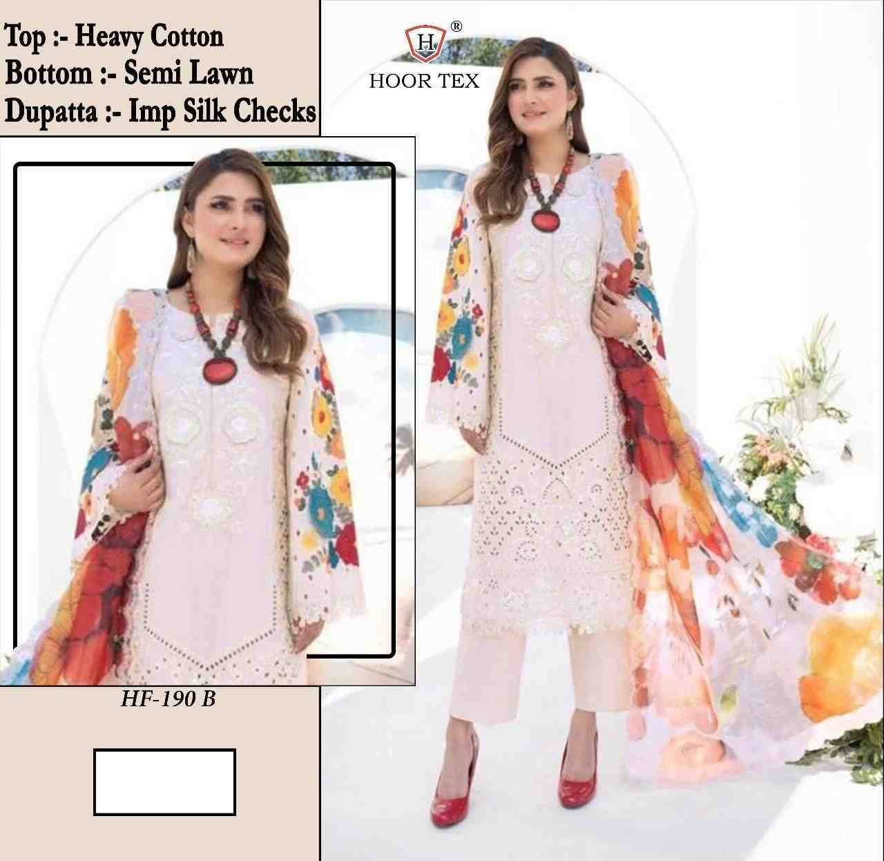 Hoor Tex Hit Design HF-190 Colours By Hoor Tex HF-190-A To HF-190-D Series Designer Festive Pakistani Suits Collection Beautiful Stylish Fancy Colorful Party Wear & Occasional Wear Heavy Cotton Embroidered Dresses At Wholesale Price