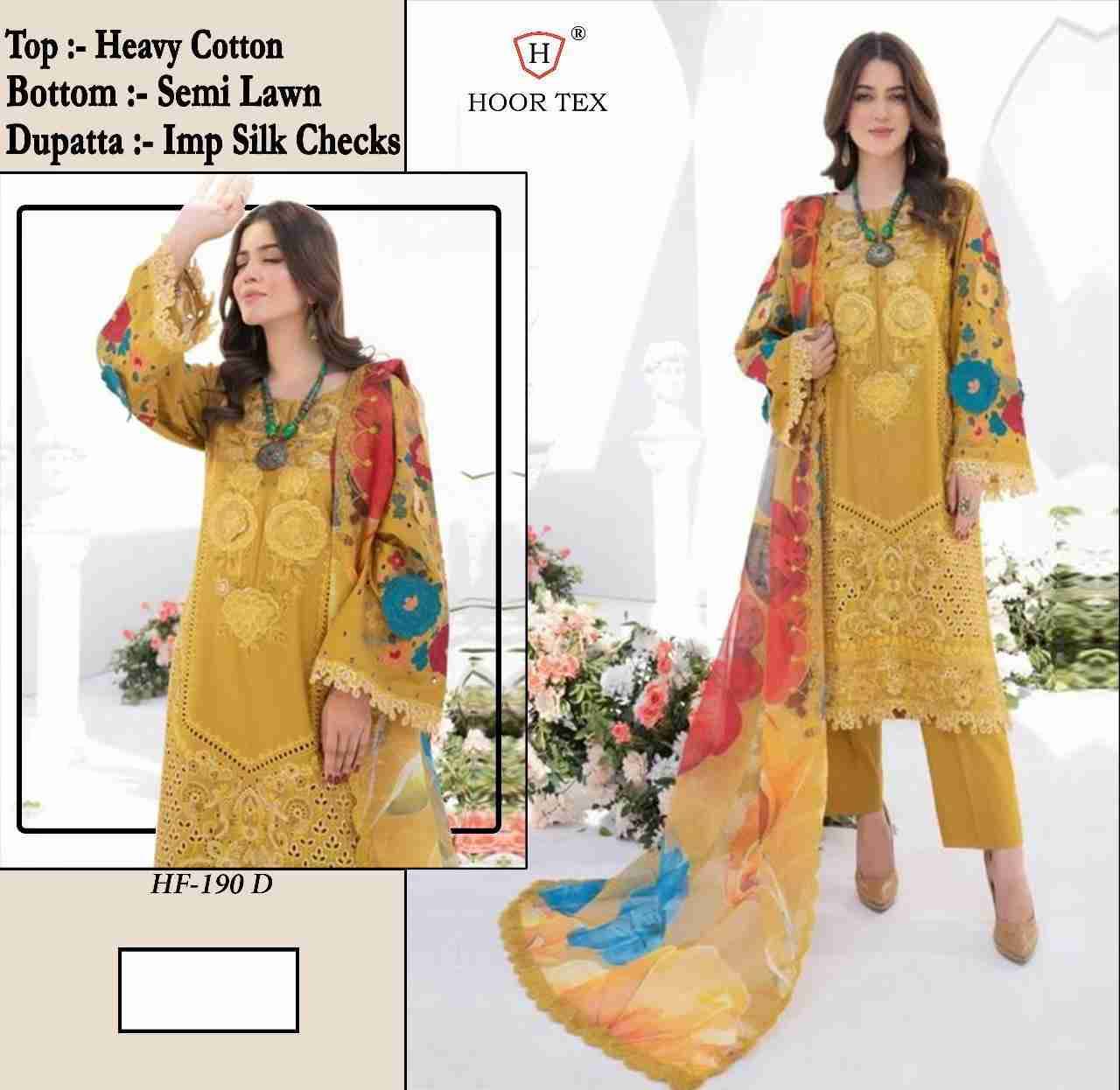 Hoor Tex Hit Design HF-190 Colours By Hoor Tex HF-190-A To HF-190-D Series Designer Festive Pakistani Suits Collection Beautiful Stylish Fancy Colorful Party Wear & Occasional Wear Heavy Cotton Embroidered Dresses At Wholesale Price